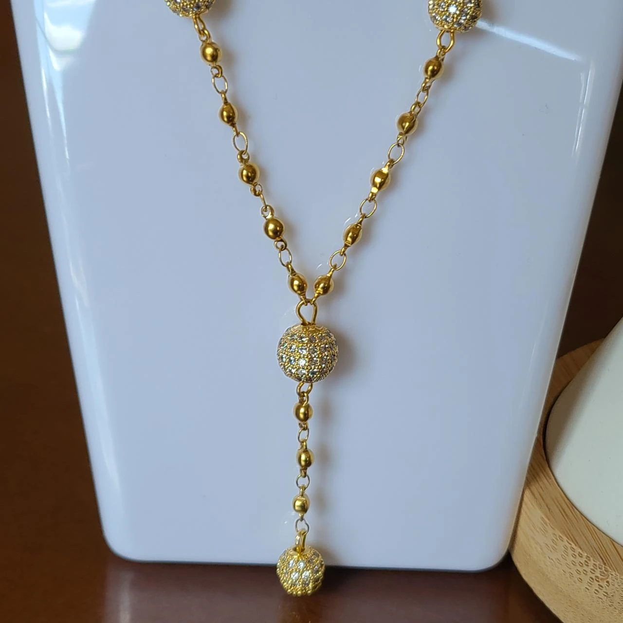 Conjunto de casamento Colar pulseira e brincos em corrente com pérolas de strass PA451 – photo 4